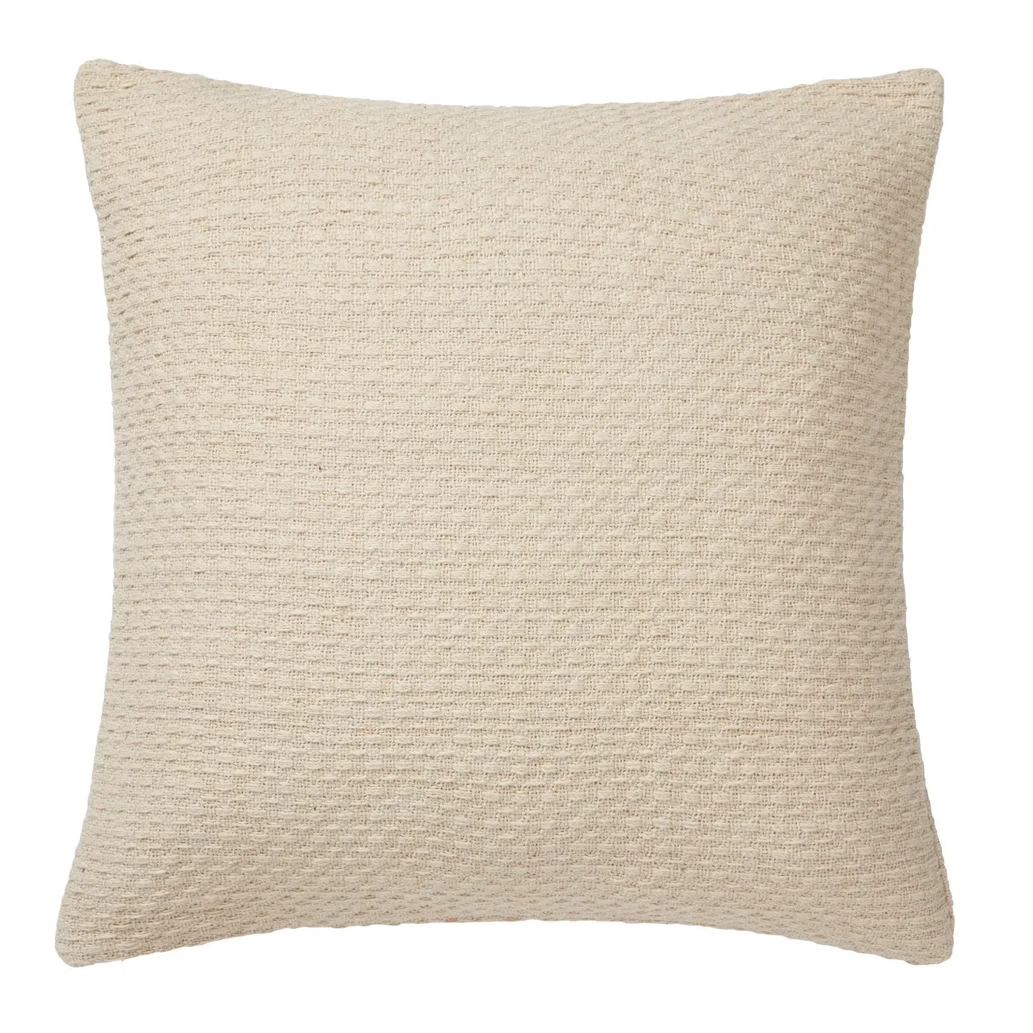 Square Cushion with Textured Weave - Cream, Cotton