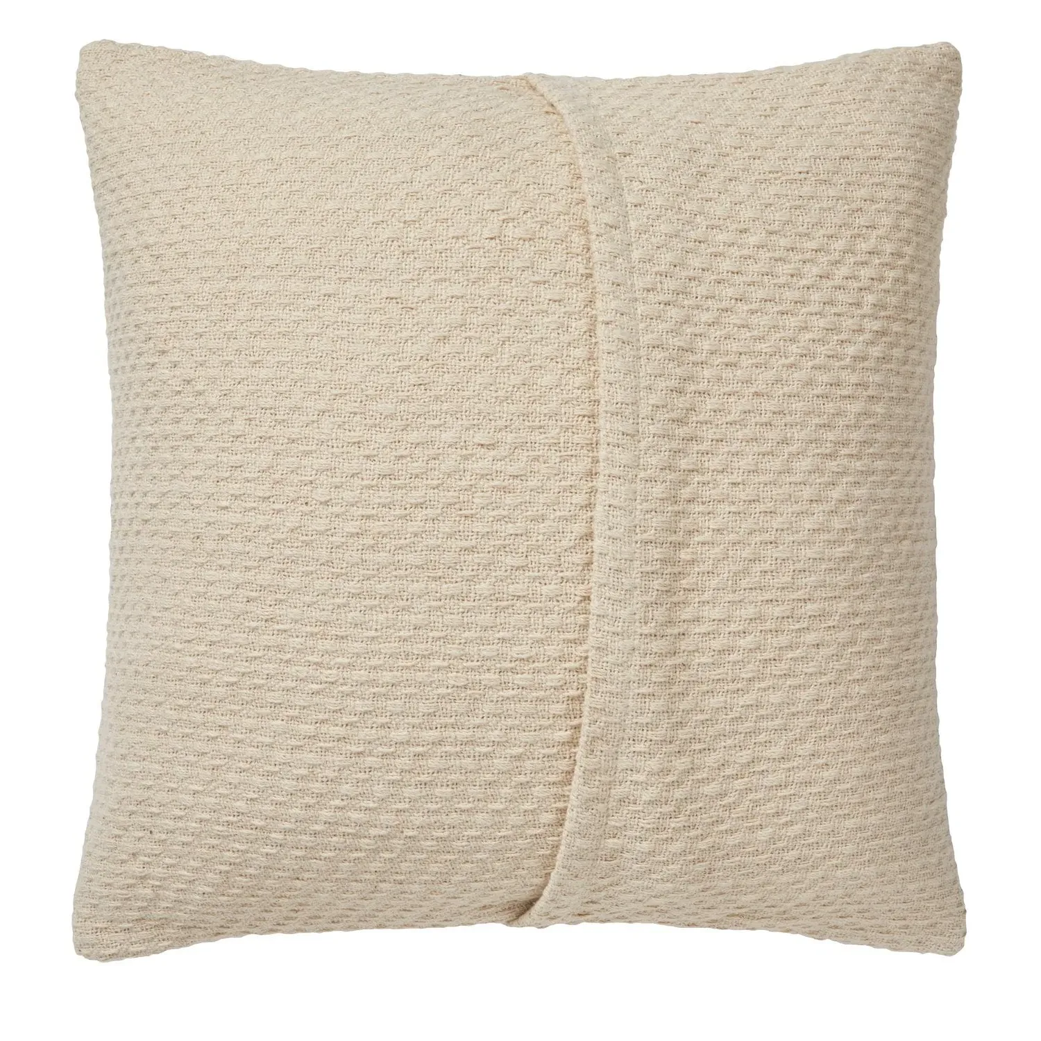 Square Cushion with Textured Weave - Cream, Cotton