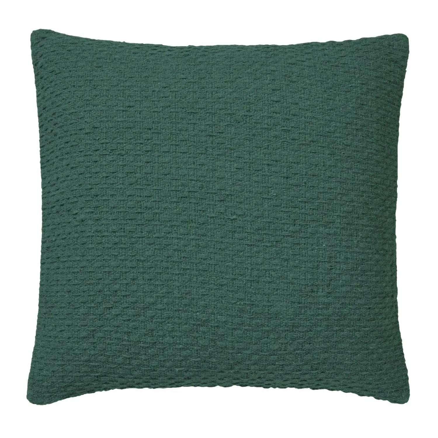 Square Cushion with Textured Weave - Green, Cotton