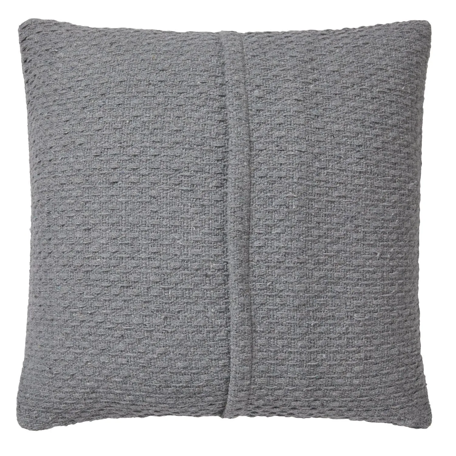 Square Cushion with Textured Weave - Grey, Cotton