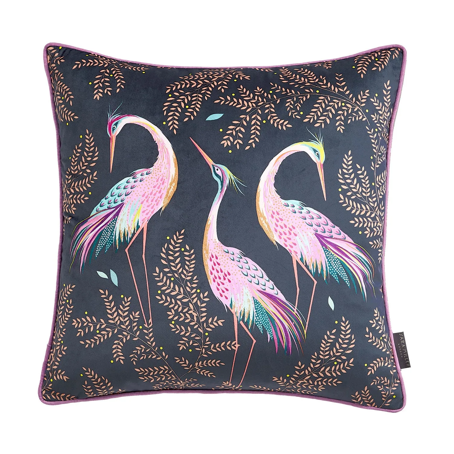 Square Dancing Cranes Cushion - Blue, Velvet image