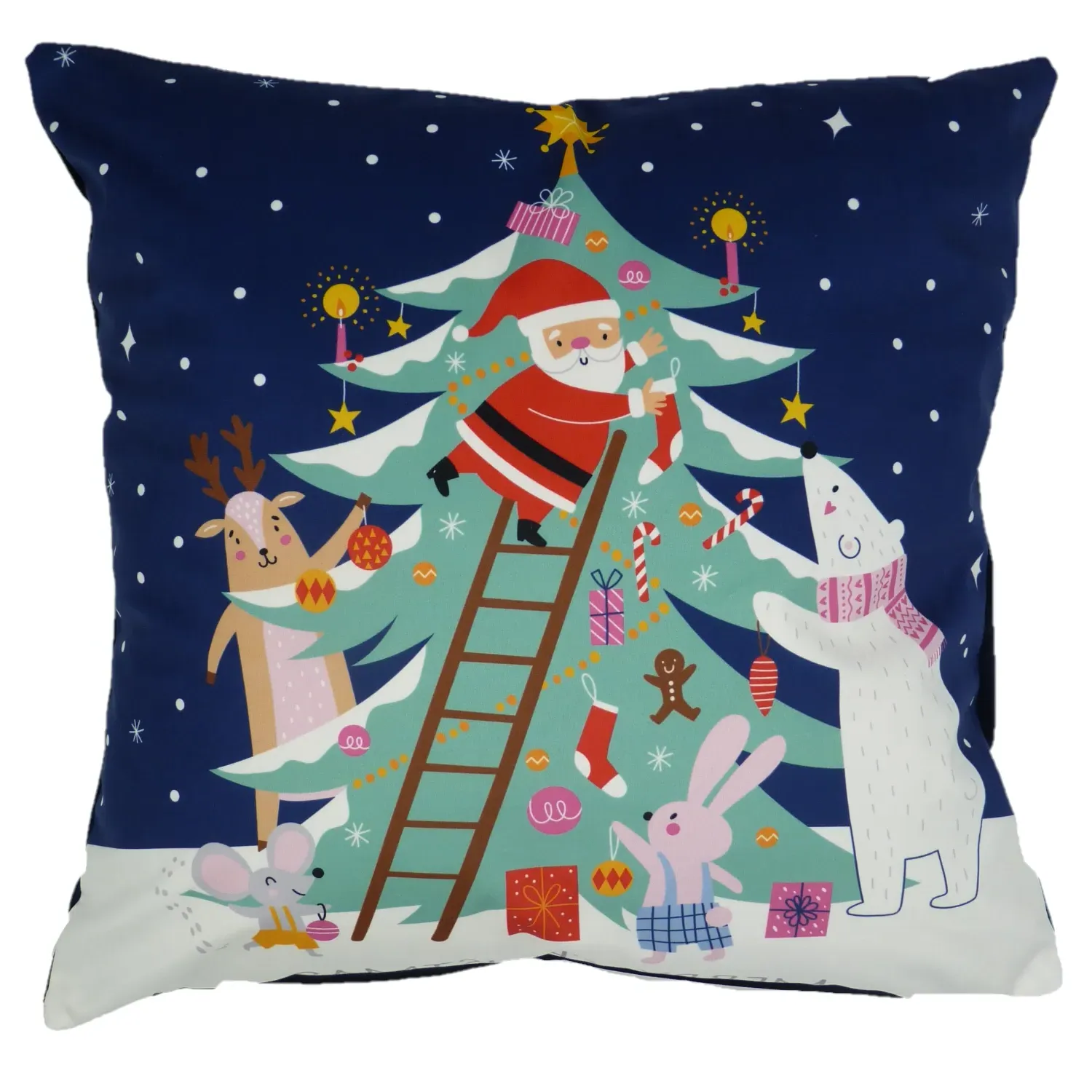 Square Filled Cushion Christmas Tree - Blue, Velvet