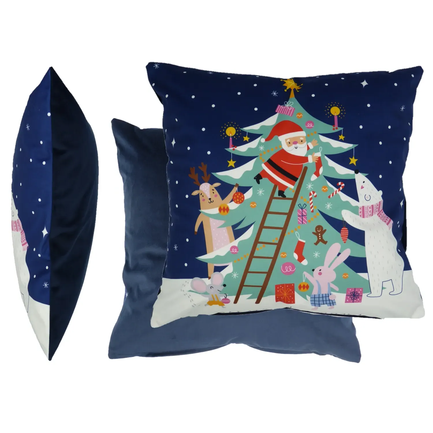 Square Filled Cushion Christmas Tree - Blue, Velvet