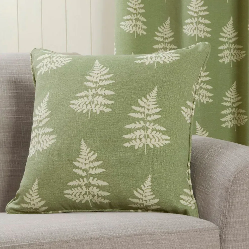 Square Filled Cushion with Fern Print - Green