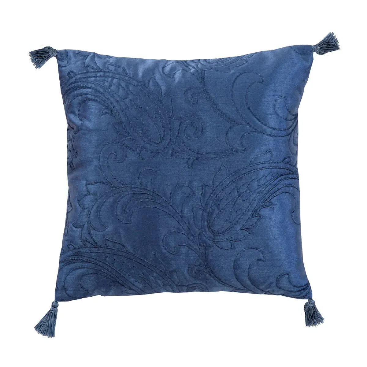 Square Filled Cushion with Tassels - Blue