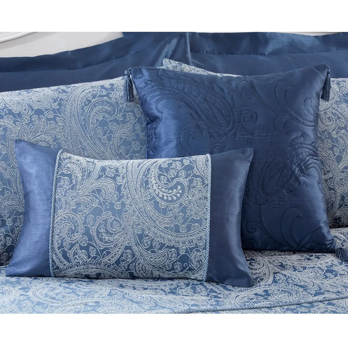 Square Filled Cushion with Tassels - Blue