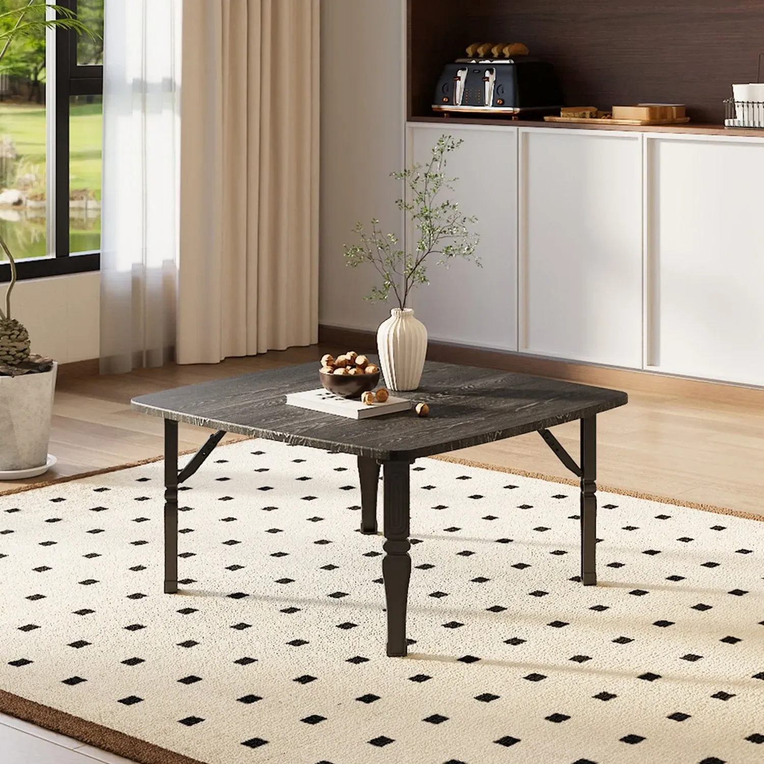 Square Folding Coffee Table - Black, MDF by Julian Charles, alternate view