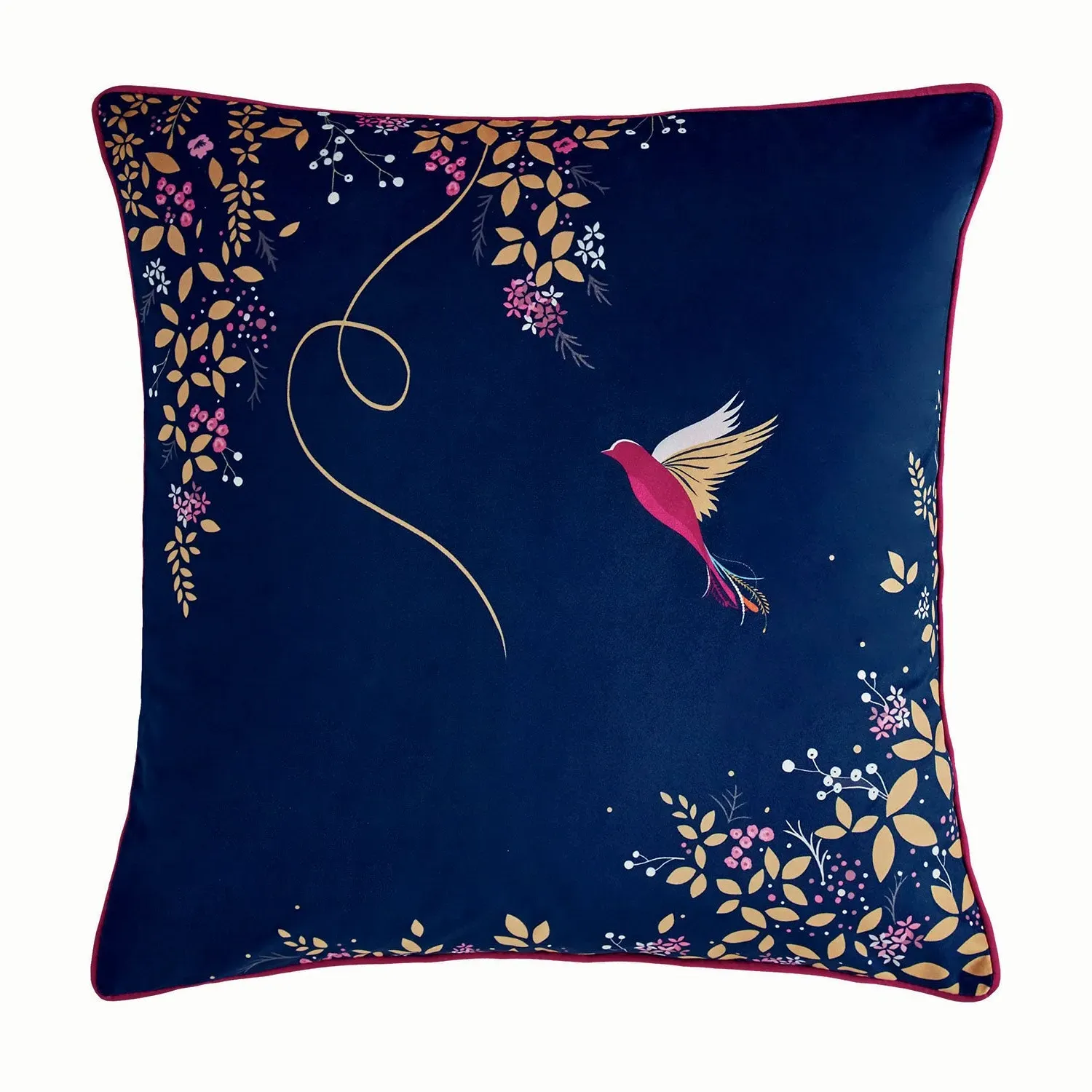 Square Hummingbird Cushion - Navy, Velvet