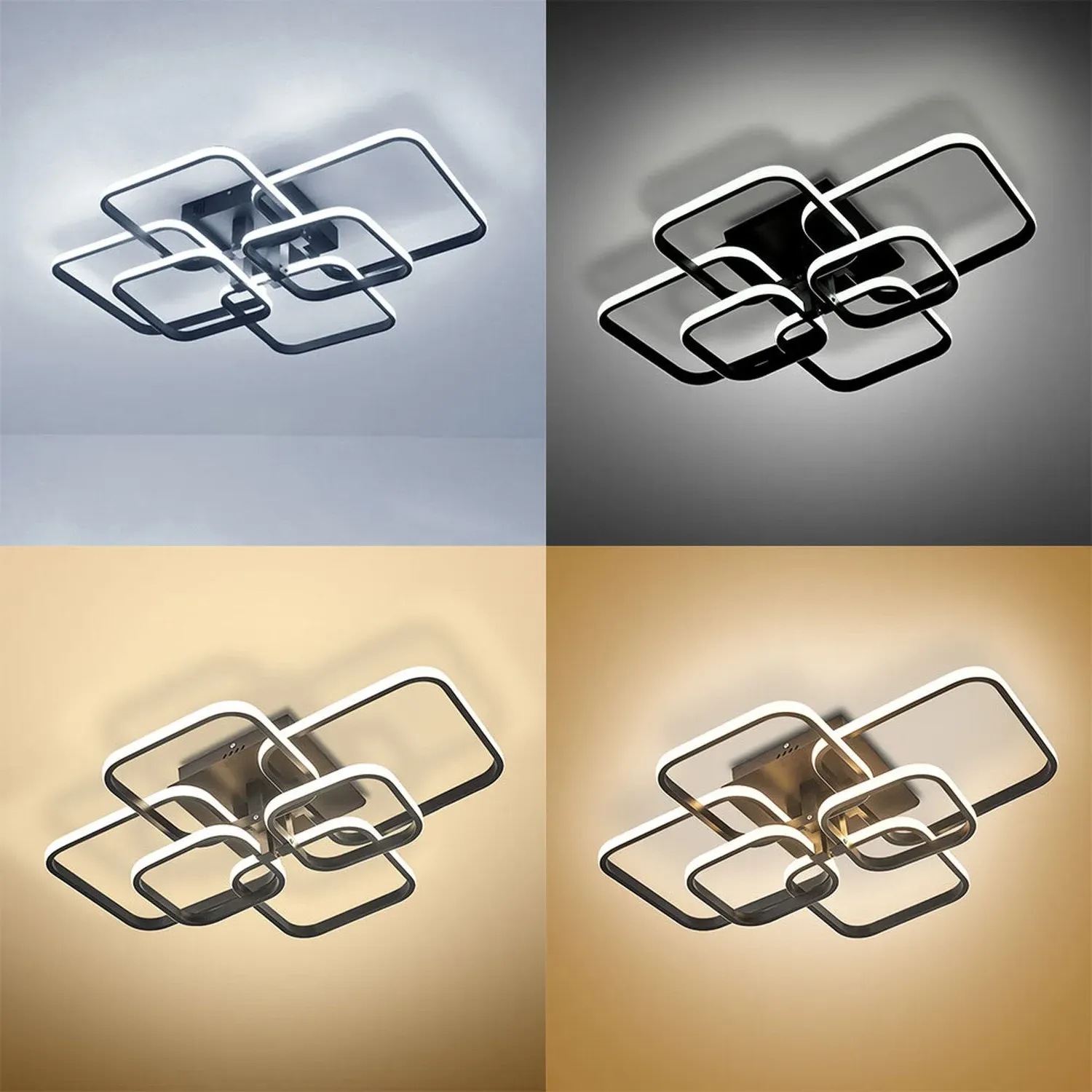 Square LED Semi Flush Ceiling Light 102W - Black by Julian Charles, alternate view