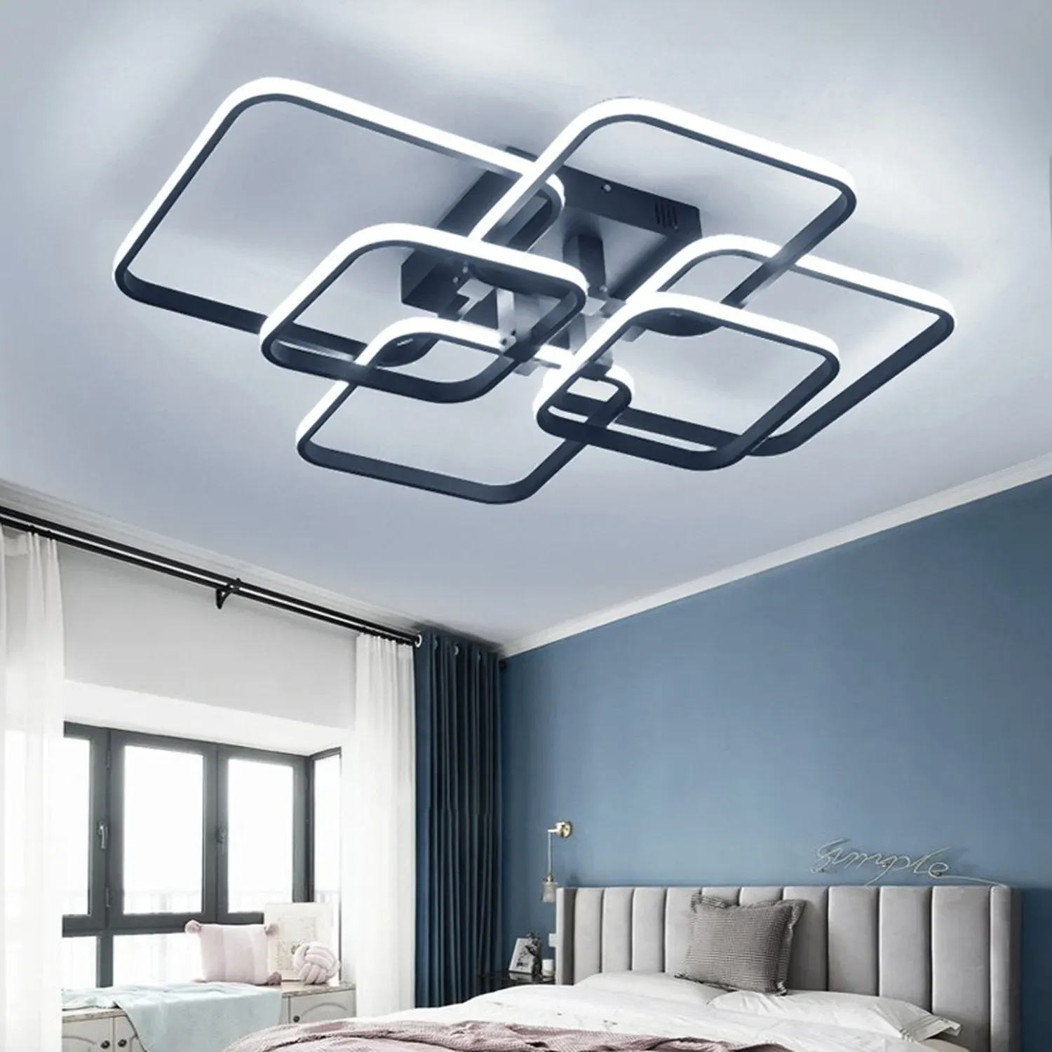 Square LED Semi Flush Ceiling Light 102W - Black by Julian Charles