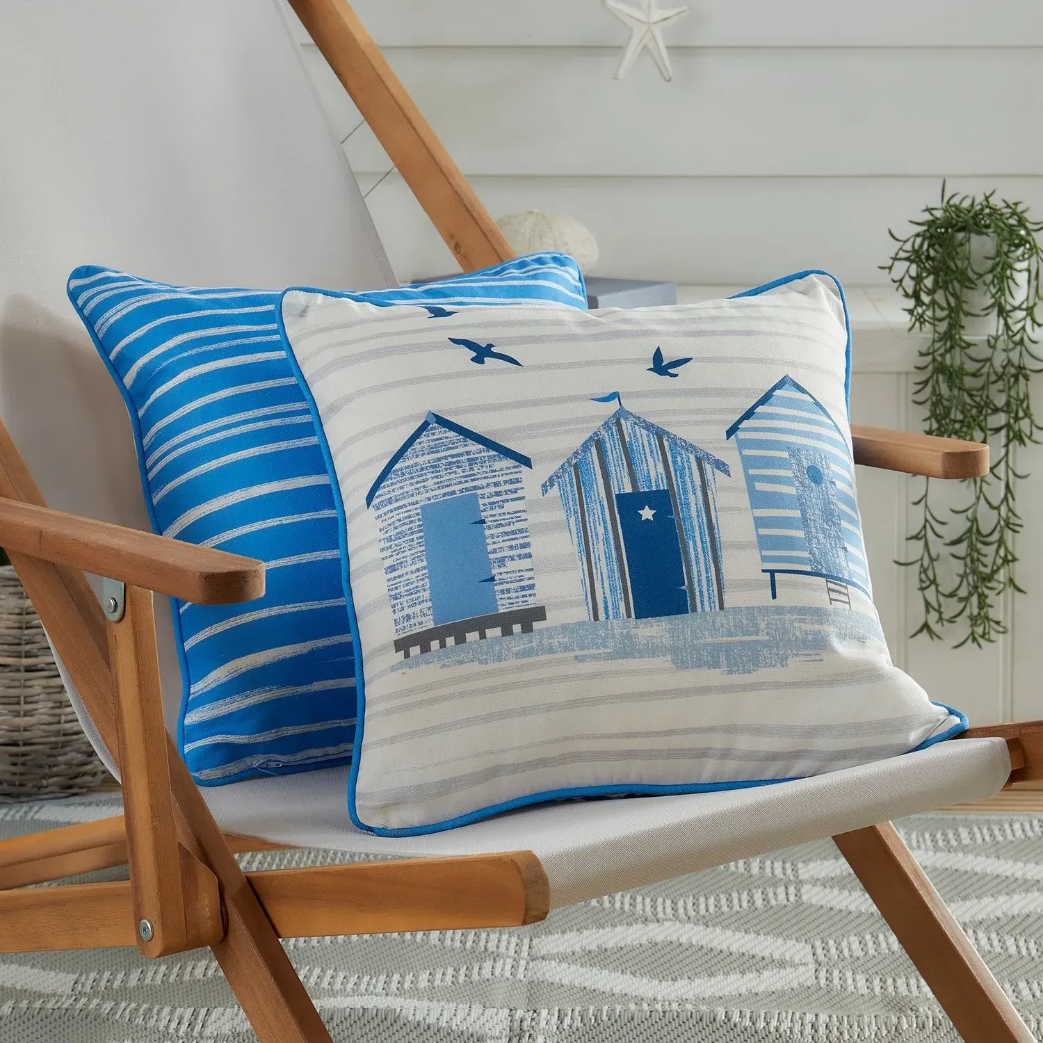 Square Outdoor Cushion Beach Print - Blue, Cotton