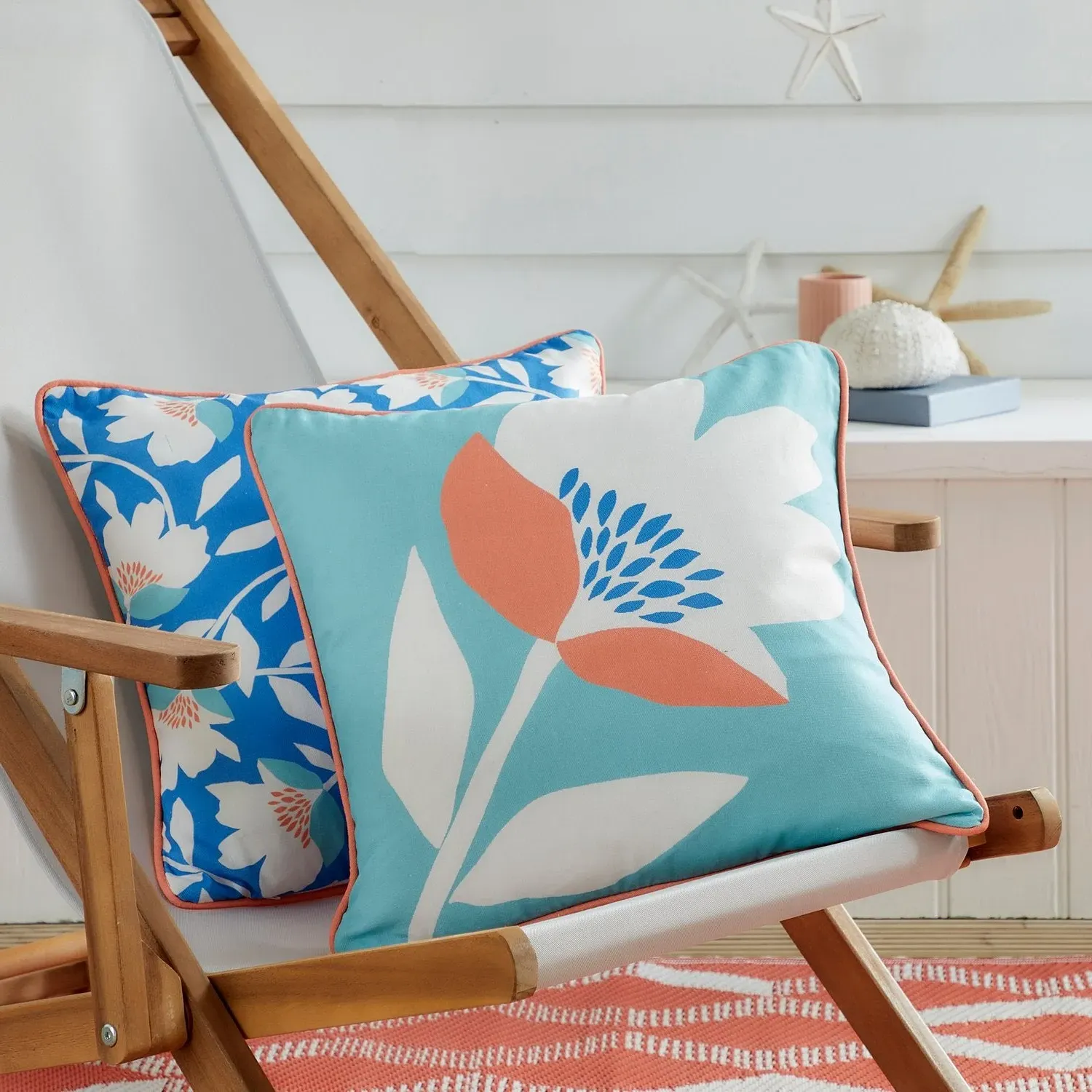 Square Outdoor Cushion Reversible - Blue, Cotton