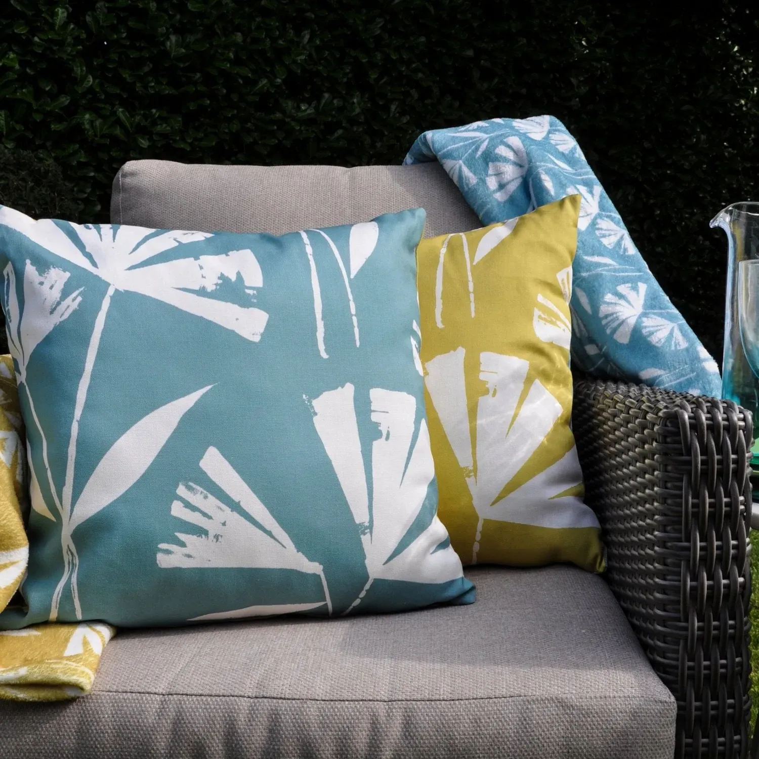 Square Outdoor Cushion Reversible - Green, Cotton