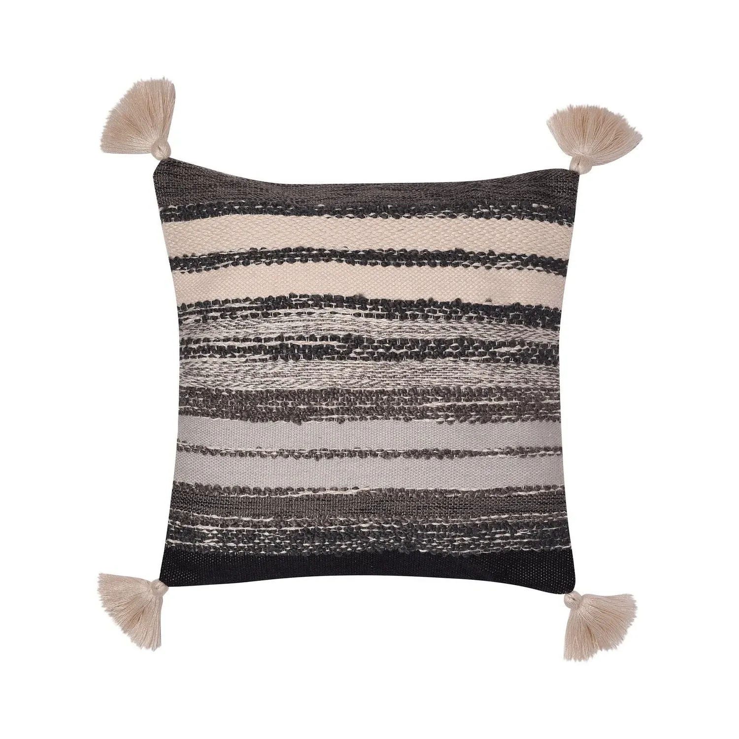 Square Outdoor Cushion with Tassels - Black, Chenille image