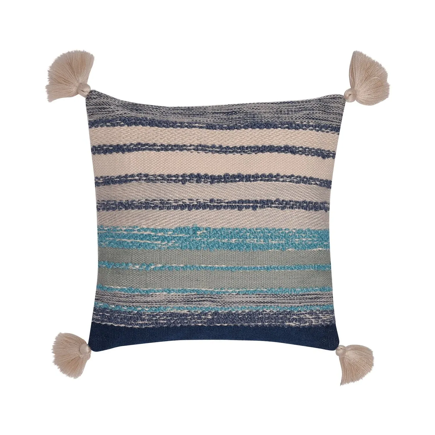 Square Outdoor Cushion with Tassels - Blue, Chenille