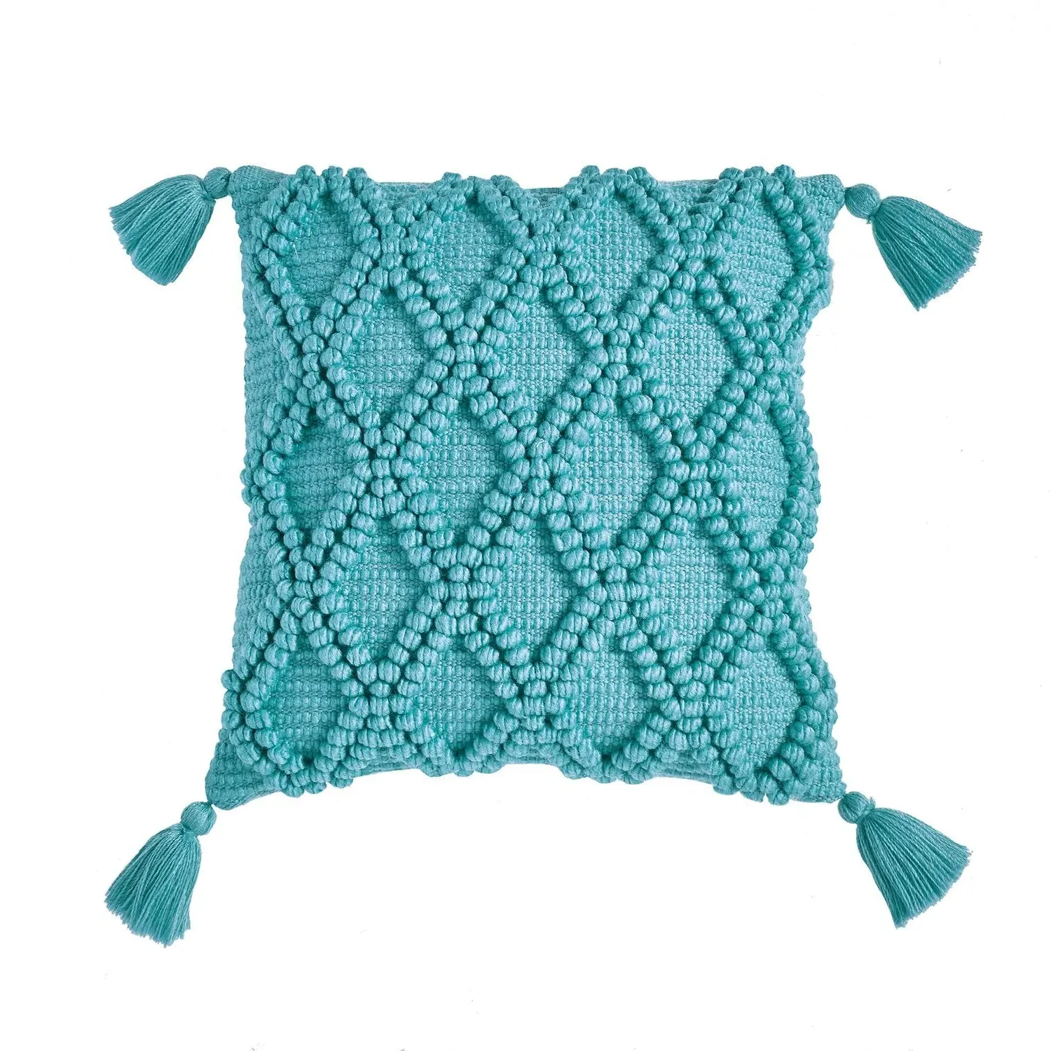 Square Outdoor Cushion with Tassels - Blue image