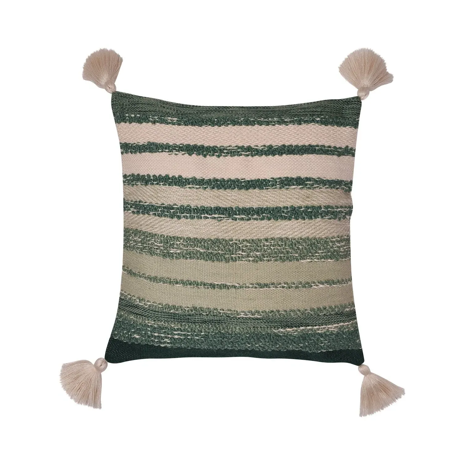 Square Outdoor Cushion with Tassels - Green, Chenille