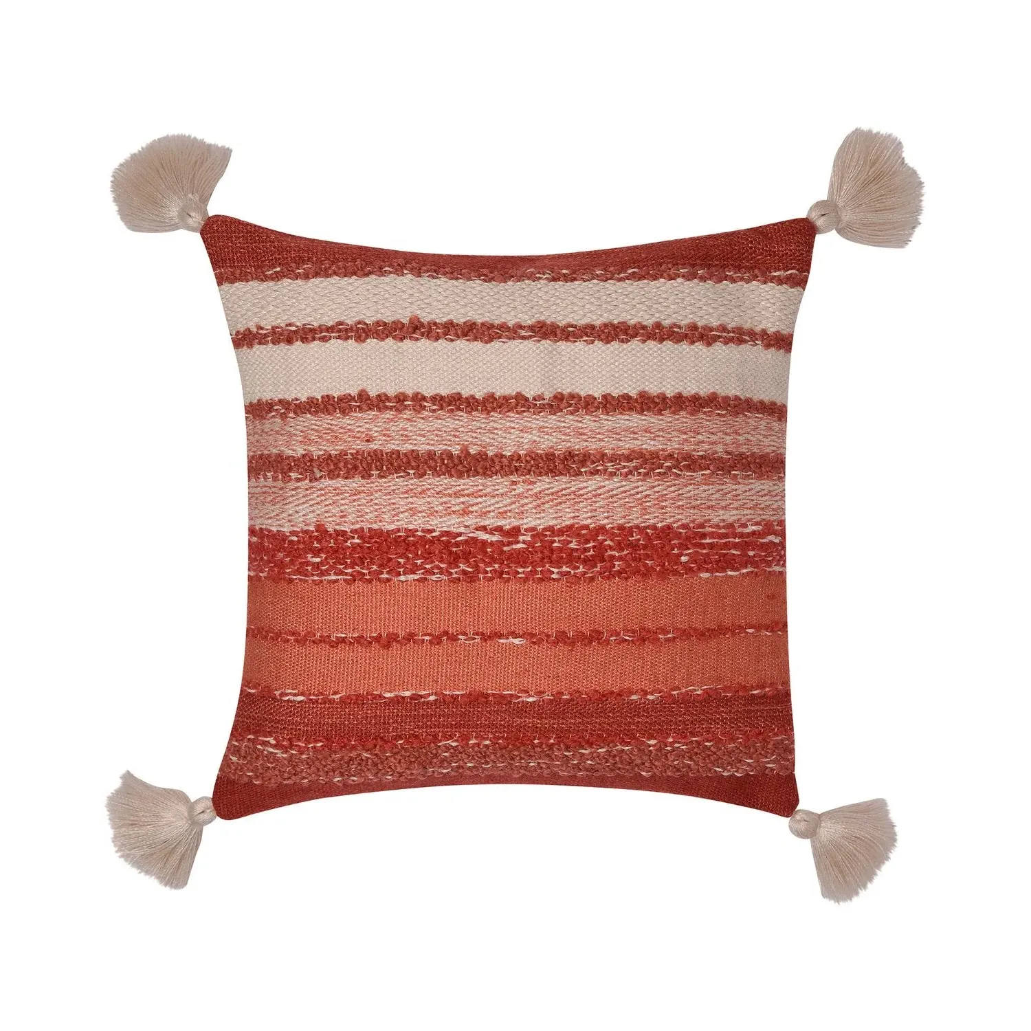 Square Outdoor Cushion with Tassels - Orange, Chenille