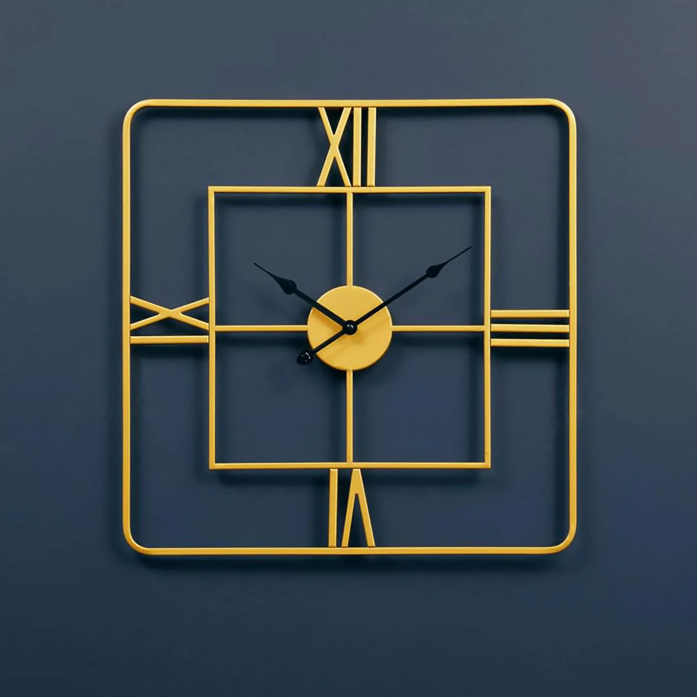 Square Wall Clock with Roman Numerals - Gold