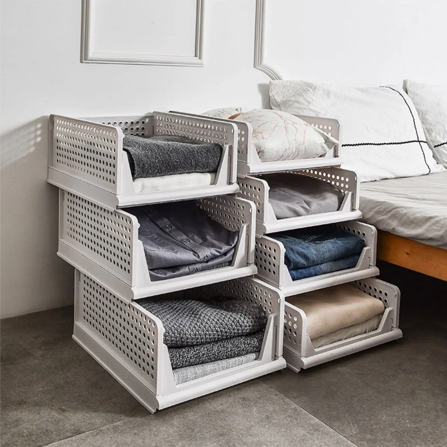 Stackable Wardrobe Storage Organiser - White alternate view