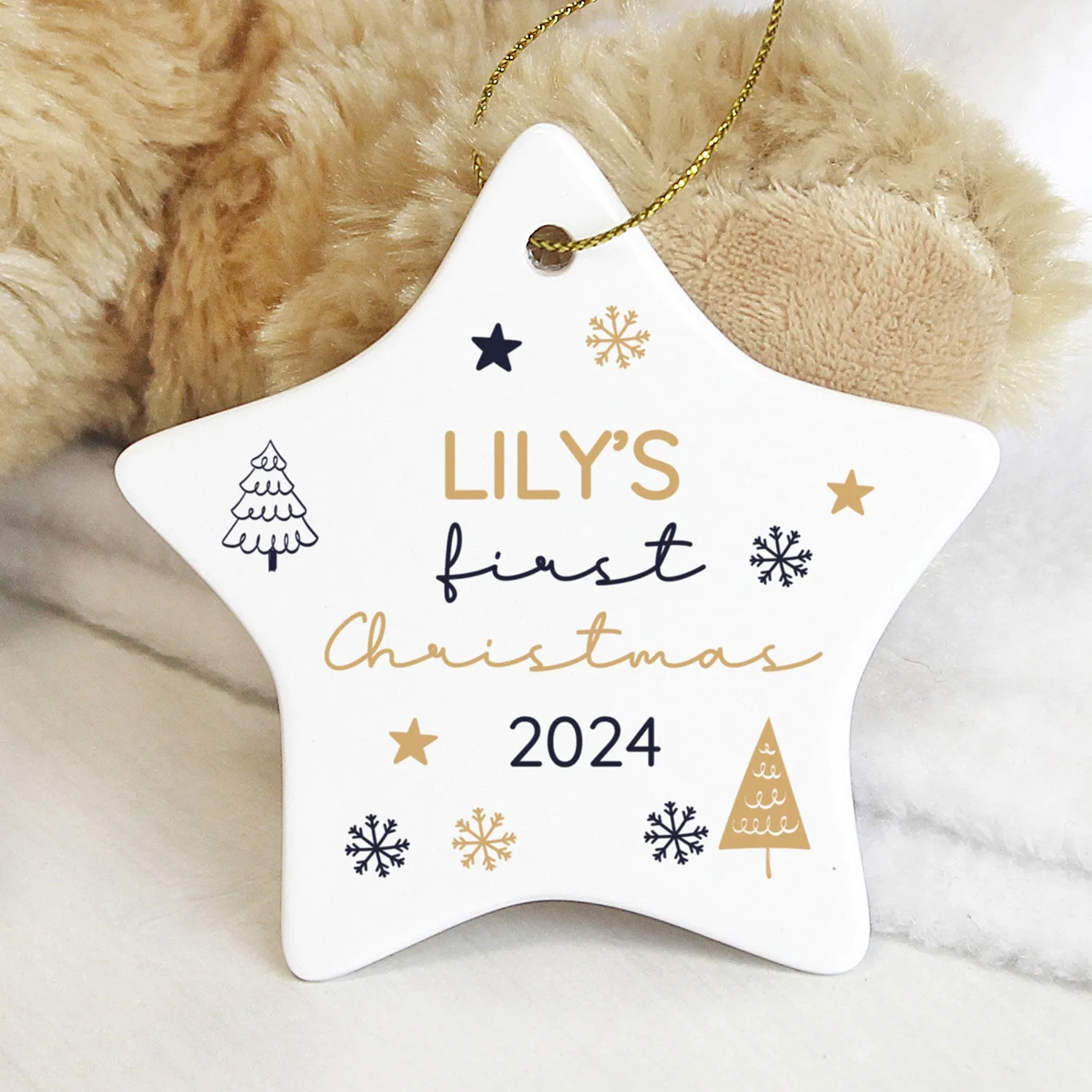 Star Christmas Decoration Personalised - White