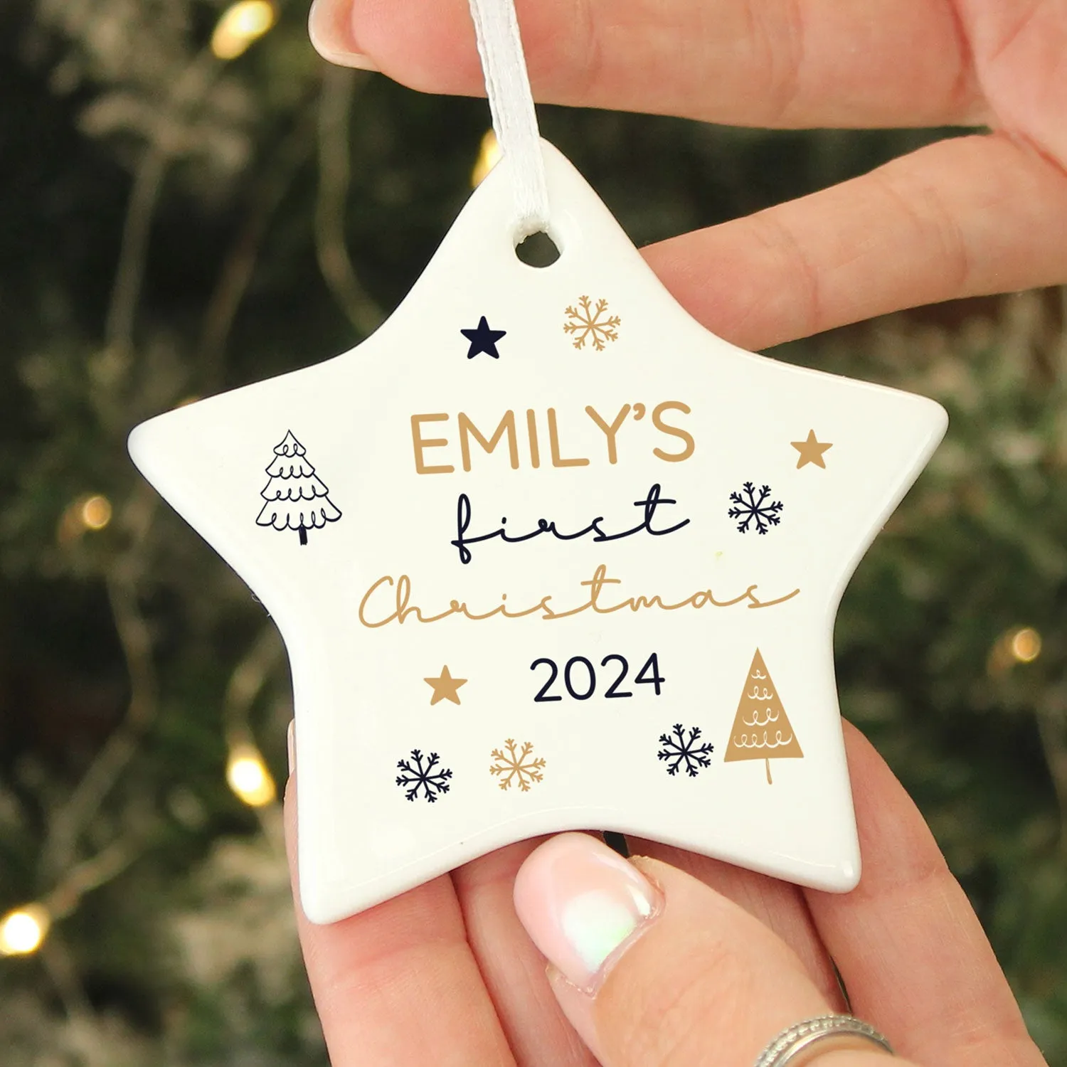 Star Christmas Decoration Personalised - White image