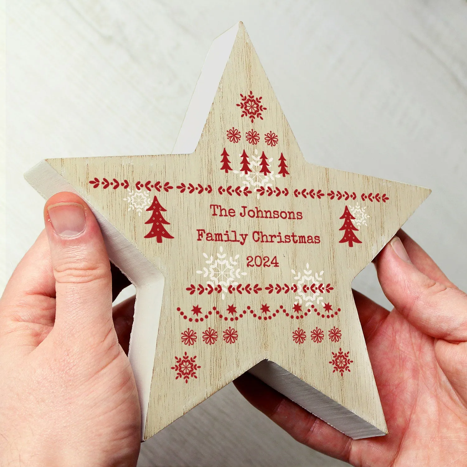 Star Ornament with Fair Isle Pattern - Brown, Wood