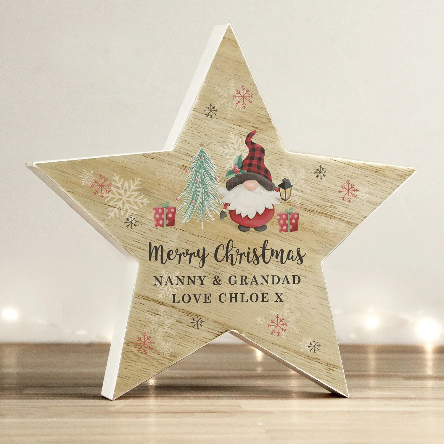 Star Ornament with Gonk Design - Brown, Wood