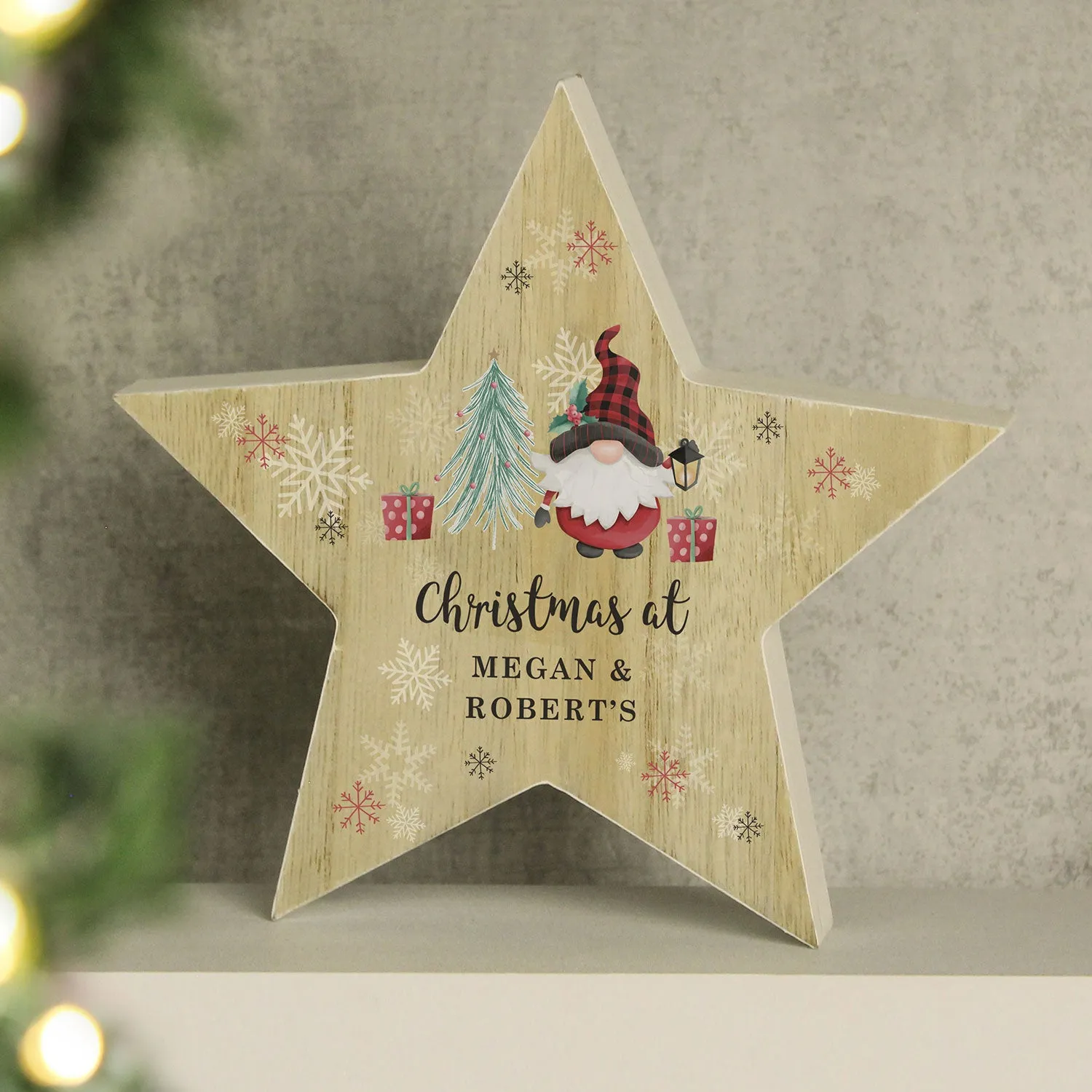 Star Ornament with Gonk Design - Brown, Wood