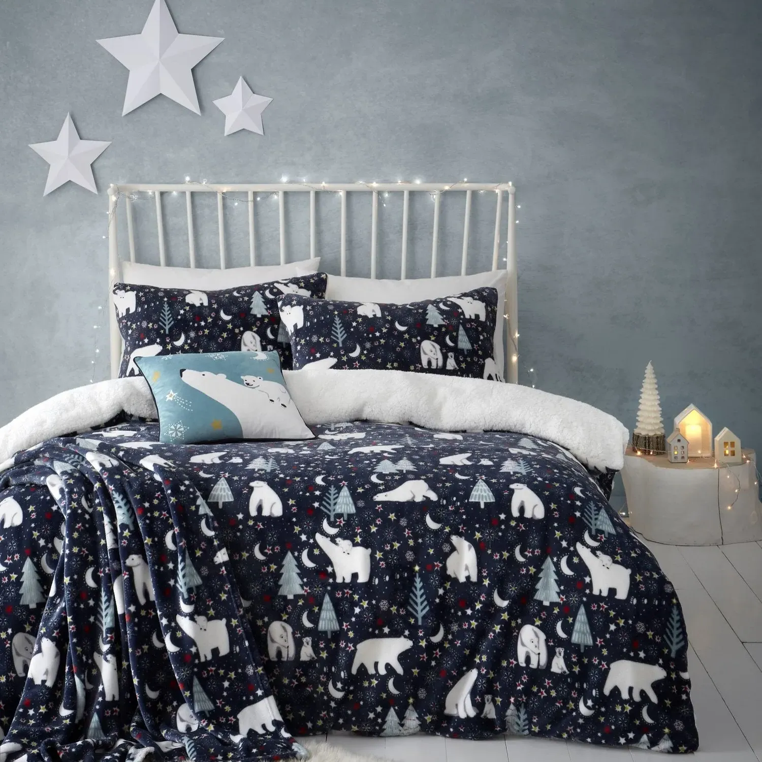 Starry Night Polar Bear Fleece Duvet Set - Single, Blue alternate view
