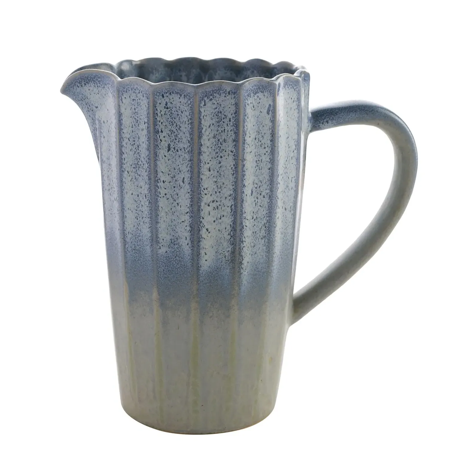 Stoneware Jug with Ribbed Pattern - Blue