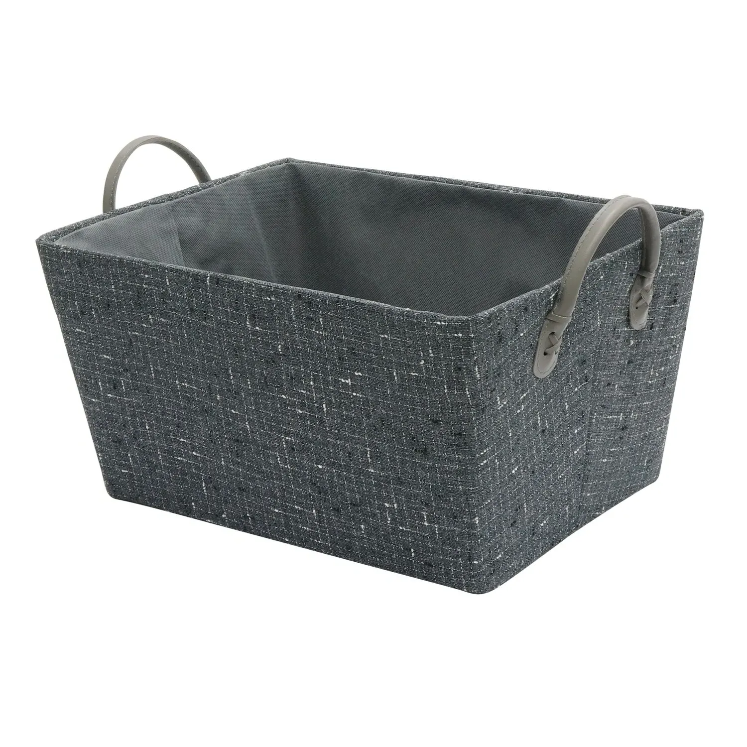 Storage Basket with PU Handles - Grey, Fabric