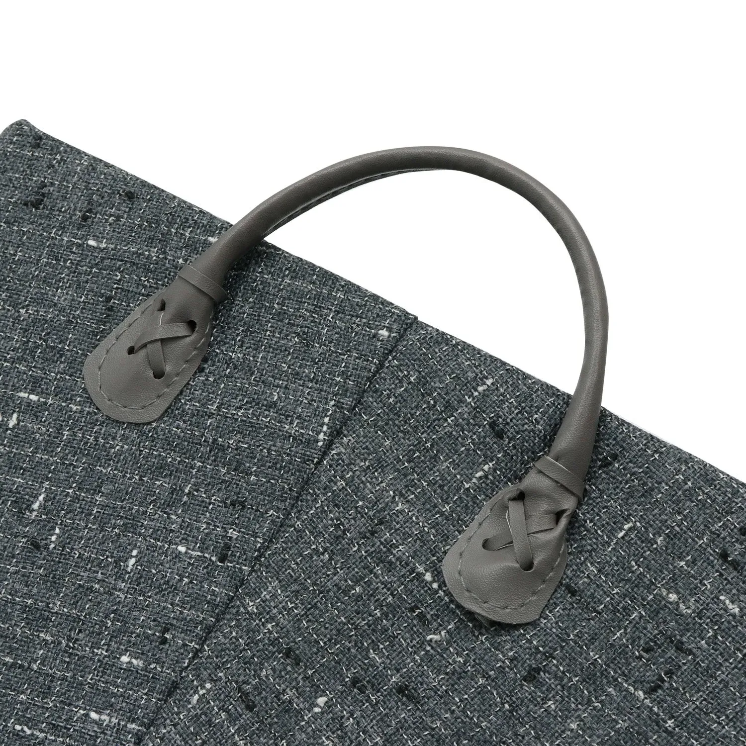 Storage Basket with PU Handles - Grey, Fabric