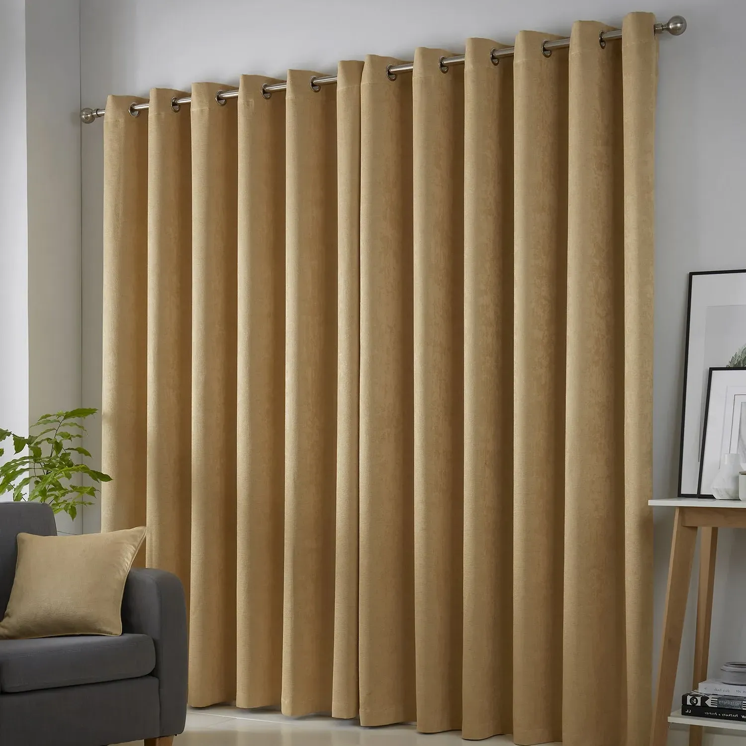 Dim Out Eyelet Curtains - Yellow, Triple-Woven alternate view