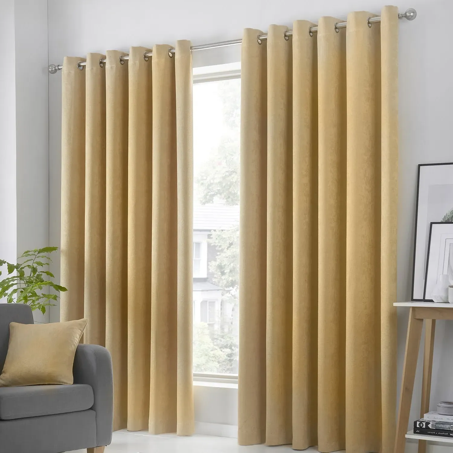 Dim Out Eyelet Curtains - Yellow, Triple-Woven product