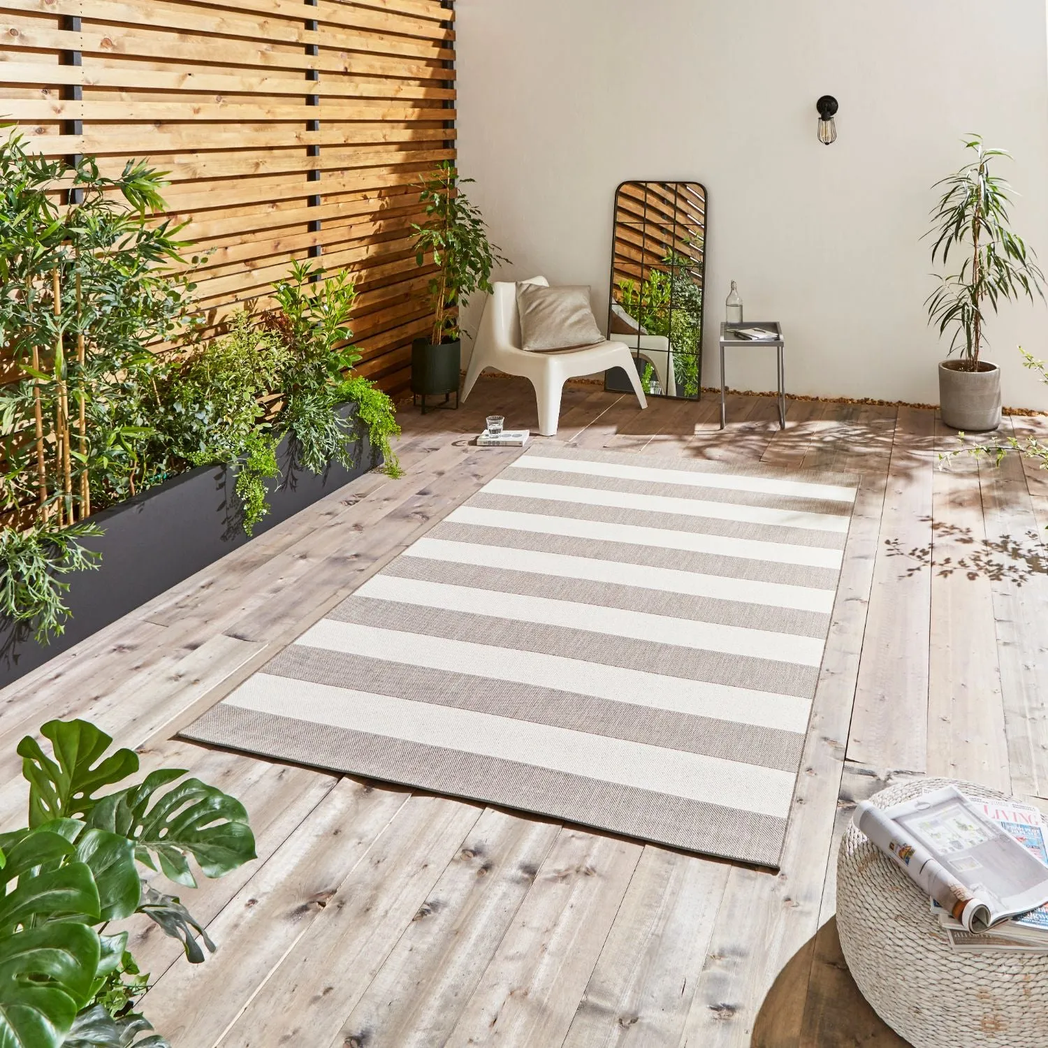 Stripe Outdoor Rug with Easy Clean - Natural, Polypropylene