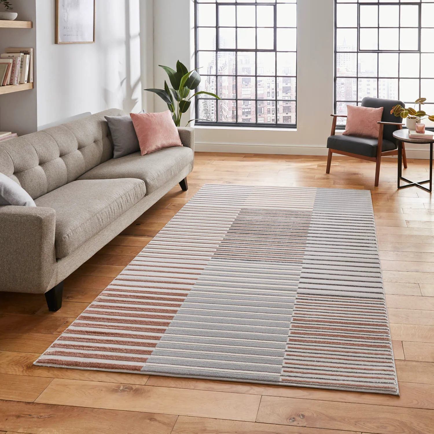 Stripe Rug with Abstract Pattern - Grey, Synthetic