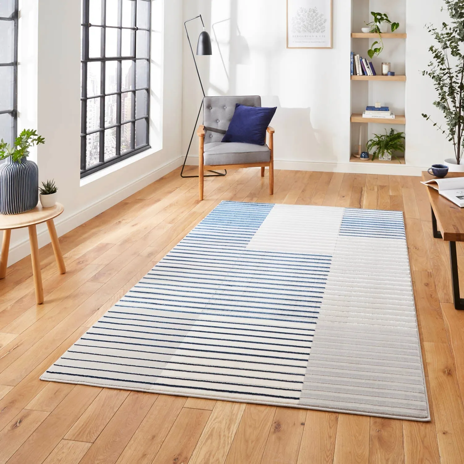 Stripe Rug with Abstract Pattern - Grey, Synthetic