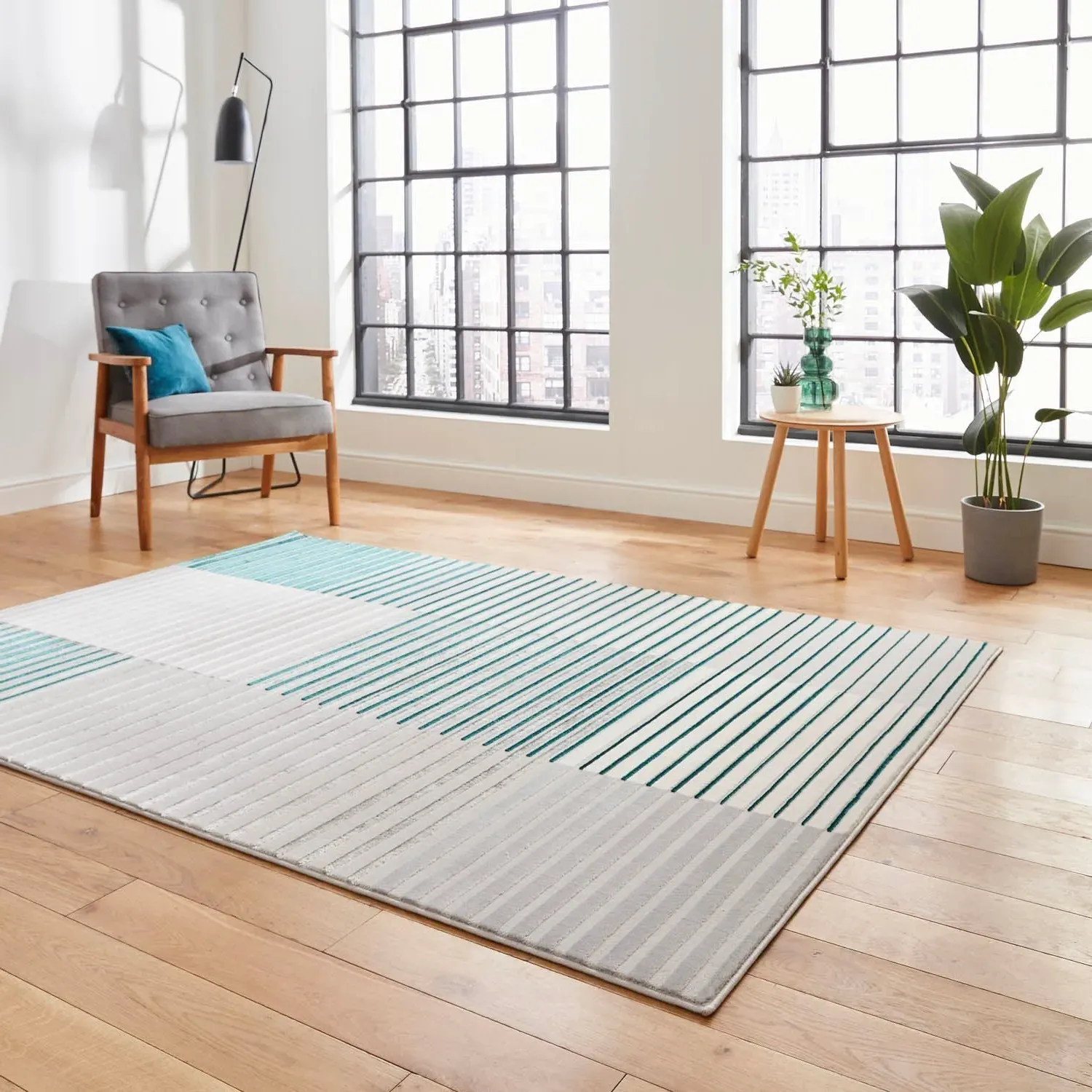 Stripe Rug with Abstract Pattern - Grey, Synthetic