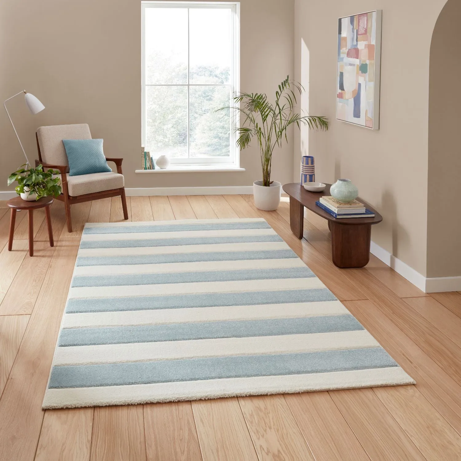 Stripe Rug with Hand-Carved Detail - Blue