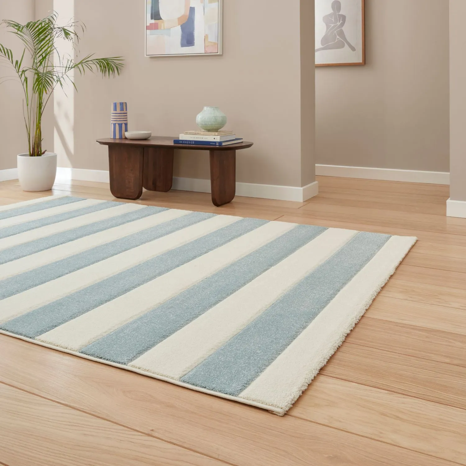 Stripe Rug with Hand-Carved Detail - Blue image