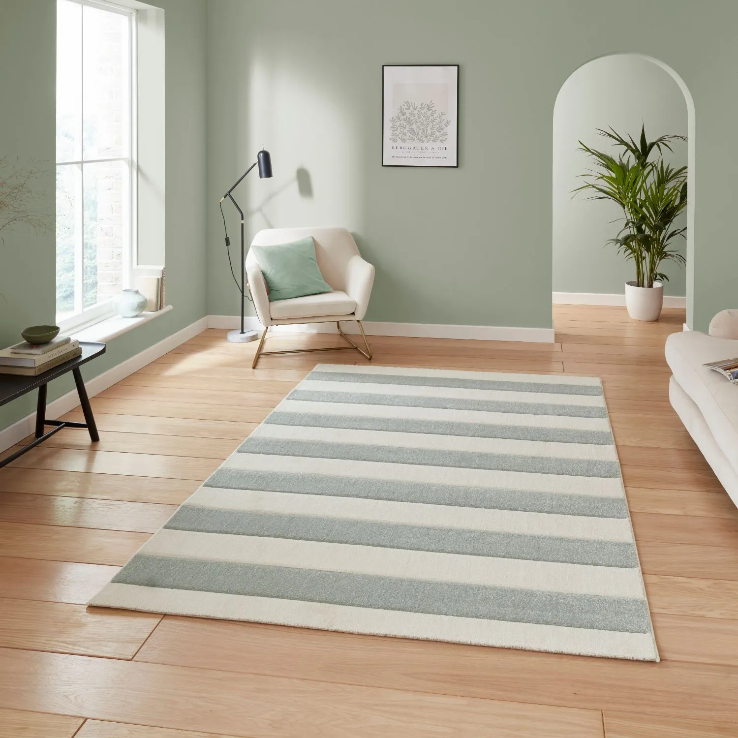 Stripe Rug with Hand-Carved Detail - Green