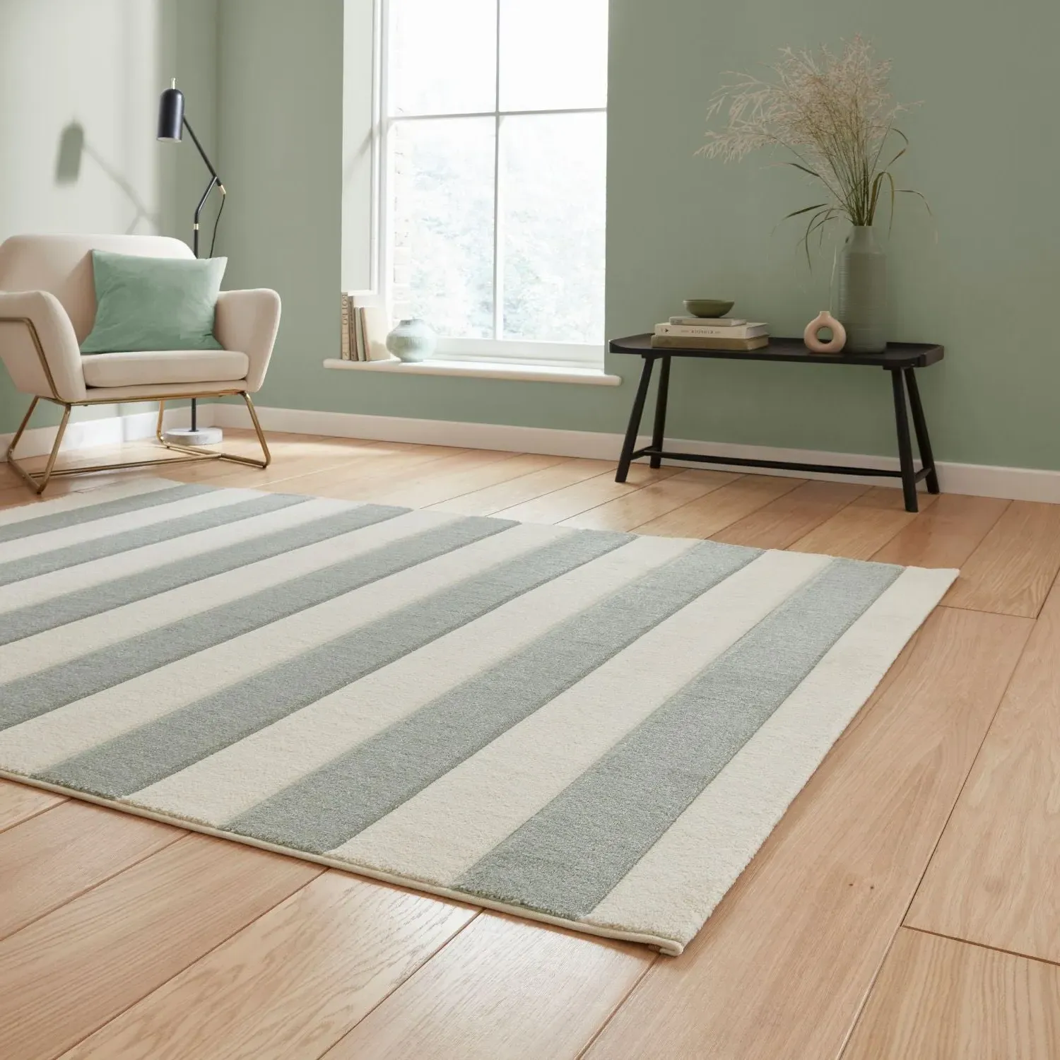 Stripe Rug with Hand-Carved Detail - Green