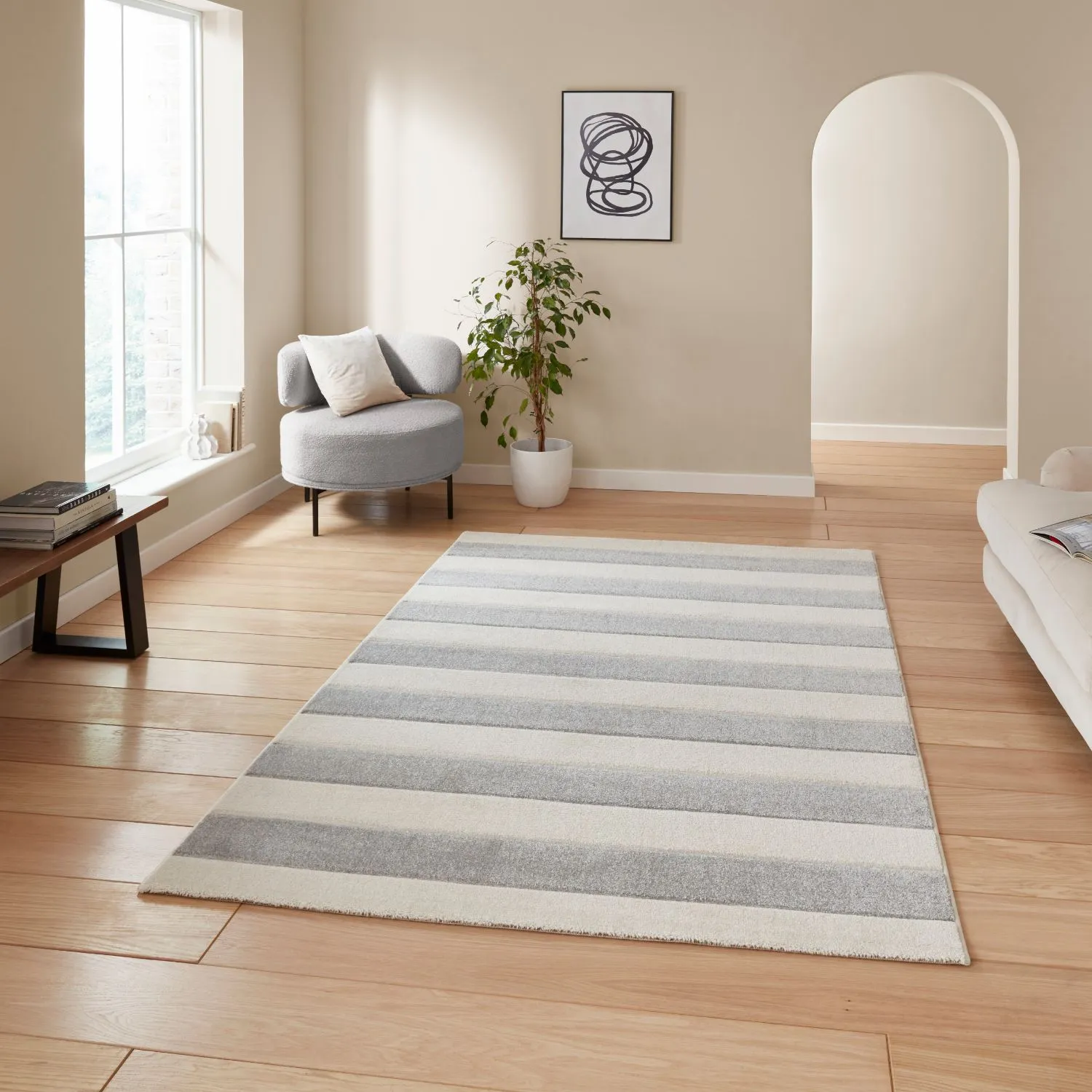 Stripe Rug with Hand-Carved Detail - Grey