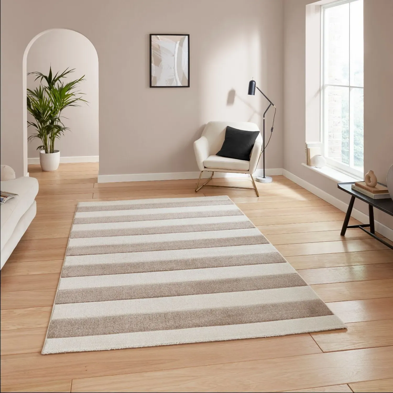 Stripe Rug with Hand-Carved Detail - Natural