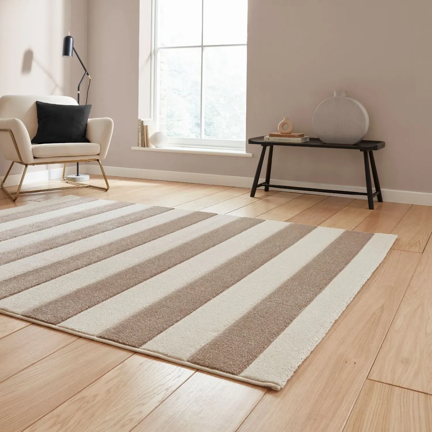 Stripe Rug with Hand-Carved Detail - Natural