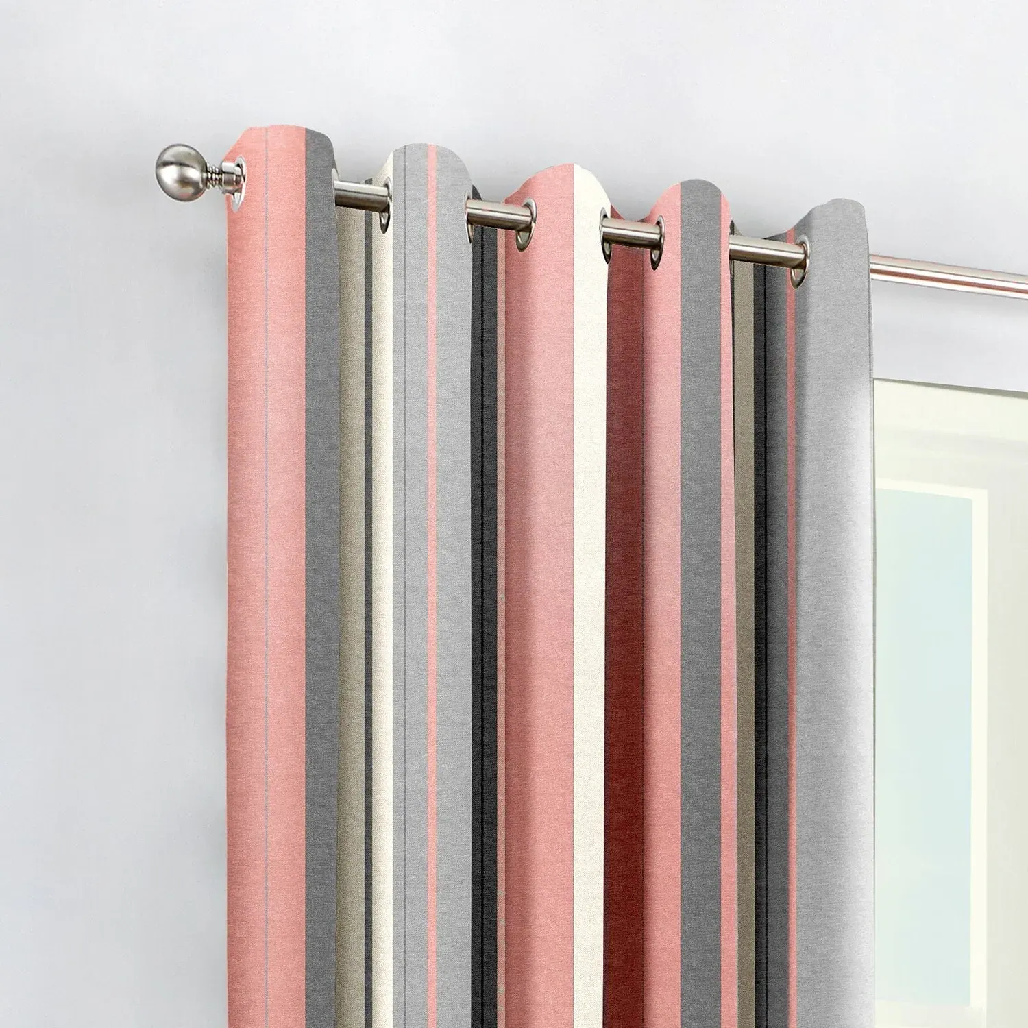 Striped Eyelet Curtains - Pink, Cotton