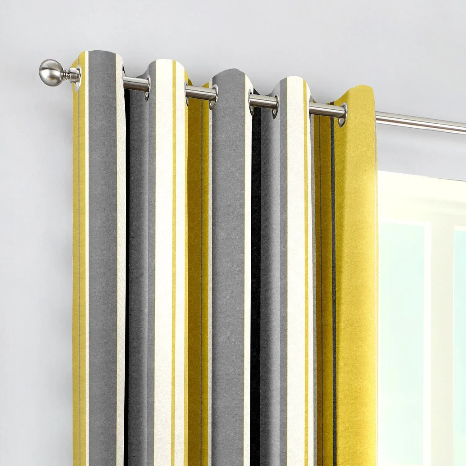 Striped Eyelet Curtains - Yellow, Cotton