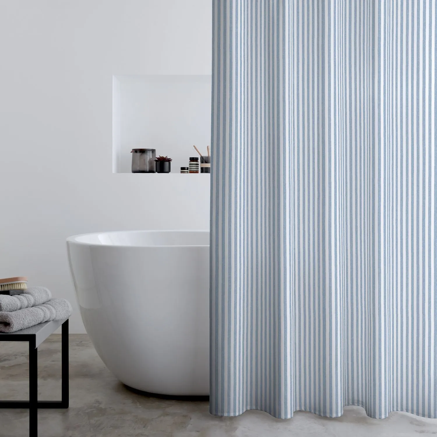 Striped Shower Curtain with Eyelets - Blue