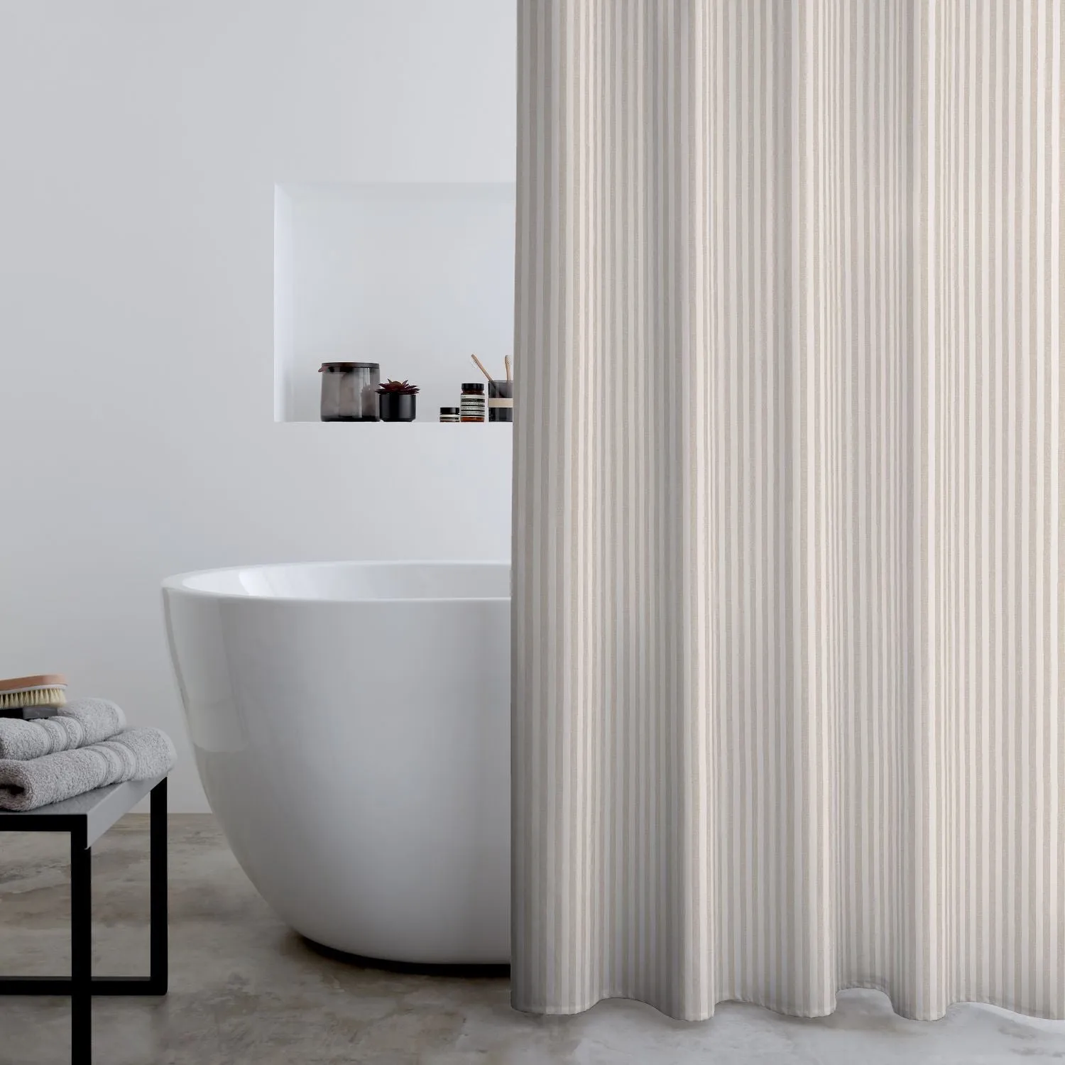 Striped Shower Curtain with Eyelets - Natural